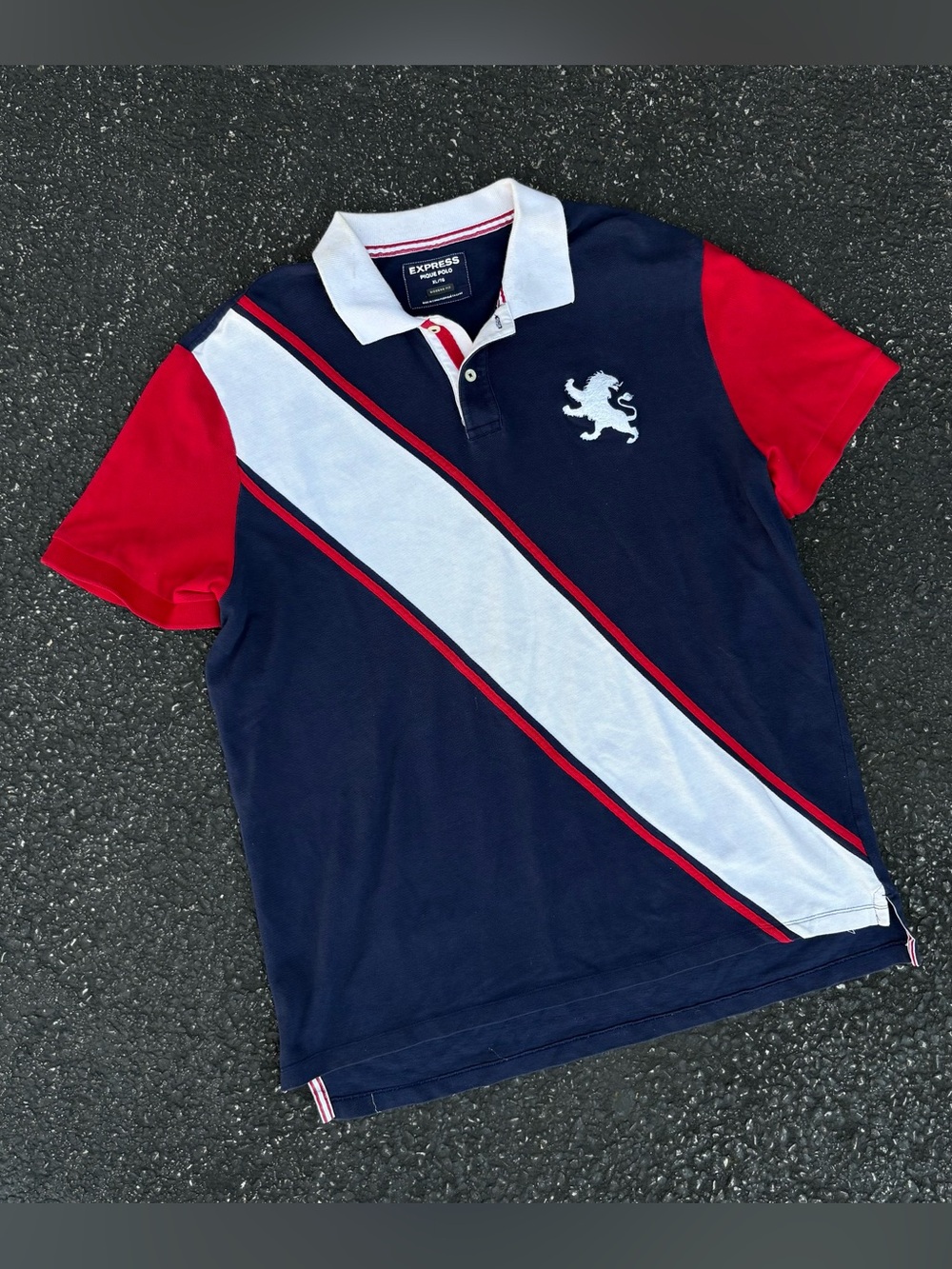Y2K 2000s Express Pique Polo Embroidered Stripe Short Sleeve Shirt Size XL USA